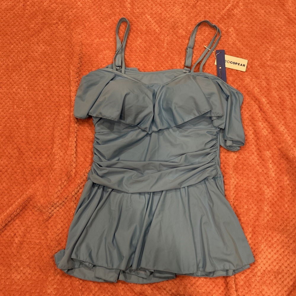 Cocopear‎ 1 Piece Swimsuit Dress Womens Size 3xl Blue Flounce Off Shoulder